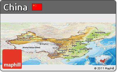 Physical Panoramic Map of China, lighten, land only