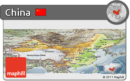 Physical Panoramic Map of China, semi-desaturated