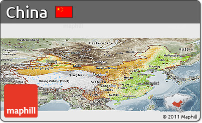 Physical Panoramic Map of China, semi-desaturated