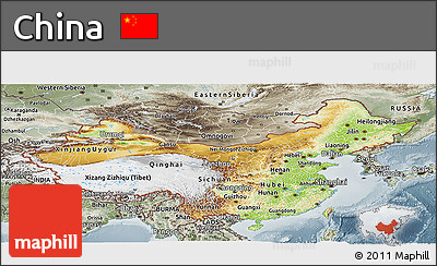 Physical Panoramic Map of China, semi-desaturated