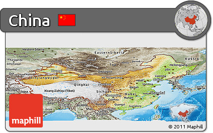 Physical Panoramic Map of China, semi-desaturated, land only
