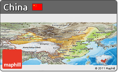 Physical Panoramic Map of China, semi-desaturated, land only