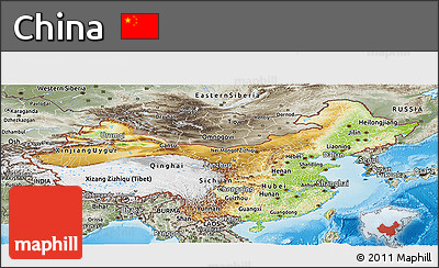 Physical Panoramic Map of China, semi-desaturated, land only