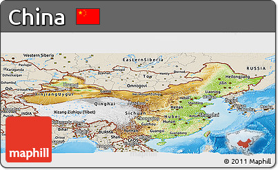 Physical Panoramic Map of China, shaded relief outside