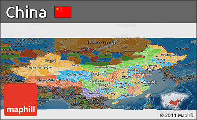 Political Panoramic Map of China, darken