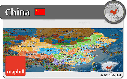 Political Panoramic Map of China, darken