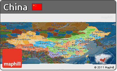 Political Panoramic Map of China, darken