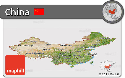Satellite Panoramic Map of China, cropped outside