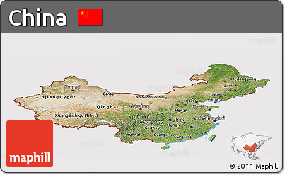 Satellite Panoramic Map of China, cropped outside