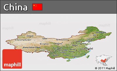 Satellite Panoramic Map of China, cropped outside