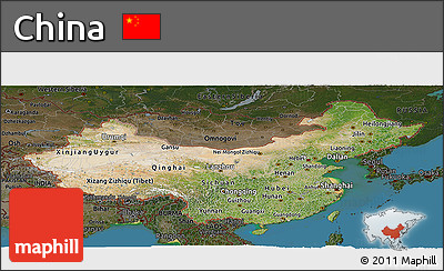 Satellite Panoramic Map of China, darken, land only