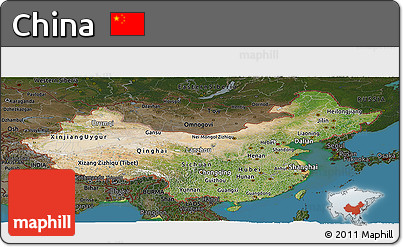 Satellite Panoramic Map of China, darken, land only