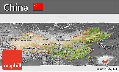 Satellite Panoramic Map of China, desaturated