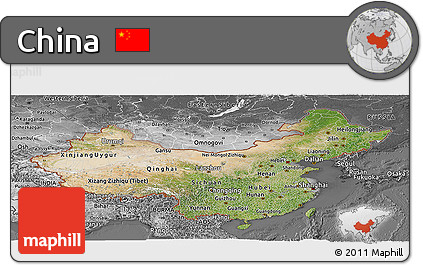 Satellite Panoramic Map of China, desaturated
