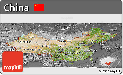 Satellite Panoramic Map of China, desaturated