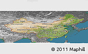 Satellite Panoramic Map of China, desaturated, land only