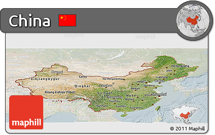 Satellite Panoramic Map of China, lighten