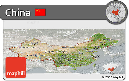 Satellite Panoramic Map of China, lighten, semi-desaturated