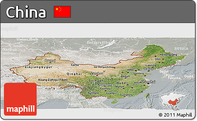 Satellite Panoramic Map of China, lighten, semi-desaturated