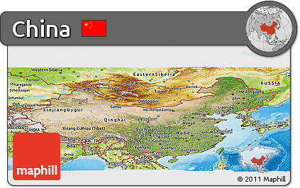 Satellite Panoramic Map of China, physical outside
