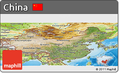Satellite Panoramic Map of China, physical outside