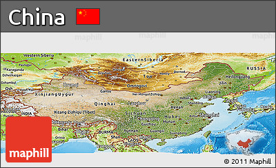 Satellite Panoramic Map of China, physical outside