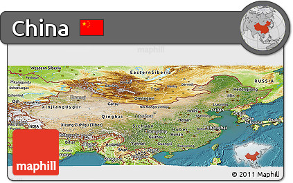 Satellite Panoramic Map of China, physical outside, satellite sea