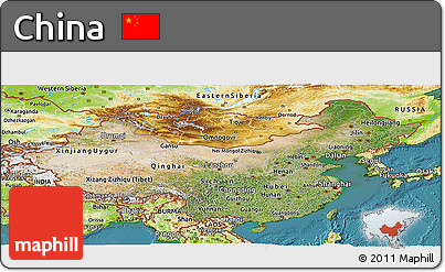 Satellite Panoramic Map of China, physical outside, satellite sea