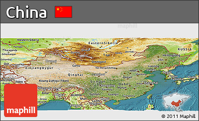 Satellite Panoramic Map of China, physical outside, satellite sea