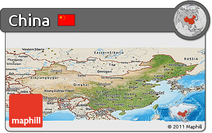Satellite Panoramic Map of China, shaded relief outside