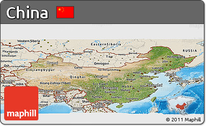 Satellite Panoramic Map of China, shaded relief outside