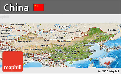Satellite Panoramic Map of China, shaded relief outside
