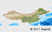 Satellite Panoramic Map of China, single color outside, bathymetry sea