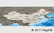 Shaded Relief Panoramic Map of China, darken, land only
