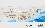 Shaded Relief Panoramic Map of China, lighten, desaturated, land only