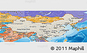 Shaded Relief Panoramic Map of China, political shades outside