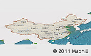 Shaded Relief Panoramic Map of China, single color outside, satellite sea