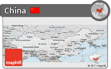 Silver Style Panoramic Map of China