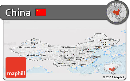 Silver Style Panoramic Map of China, single color outside