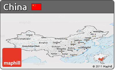 Silver Style Panoramic Map of China, single color outside