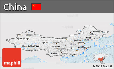 Silver Style Panoramic Map of China, single color outside