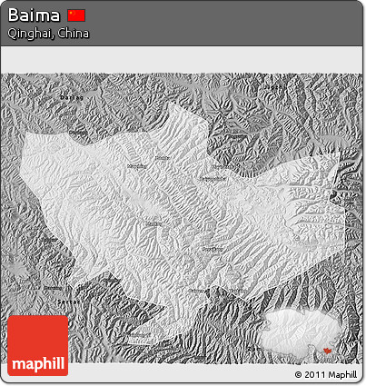Physical 3D Map of Baima, darken, semi-desaturated