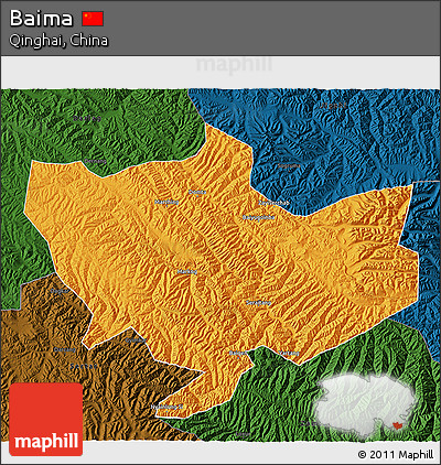 Political 3D Map of Baima, darken