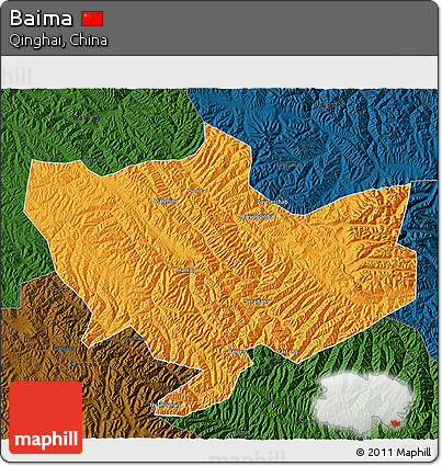 Political 3D Map of Baima, darken