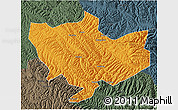 Political 3D Map of Baima, darken, semi-desaturated