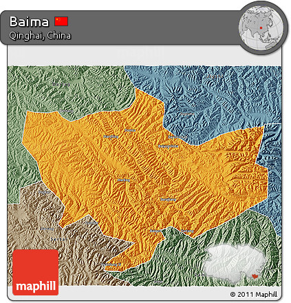 Political 3D Map of Baima, semi-desaturated