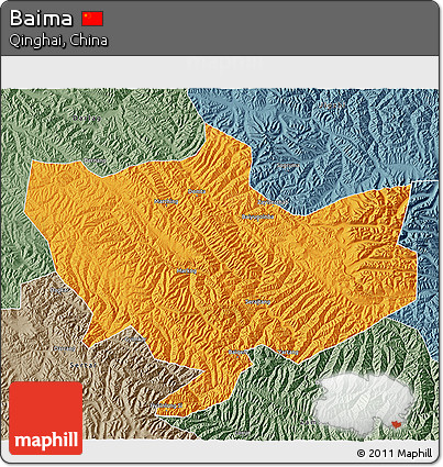 Political 3D Map of Baima, semi-desaturated