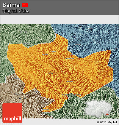 Political 3D Map of Baima, semi-desaturated