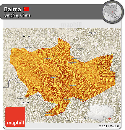 Political 3D Map of Baima, shaded relief outside