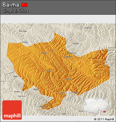 Political 3D Map of Baima, shaded relief outside